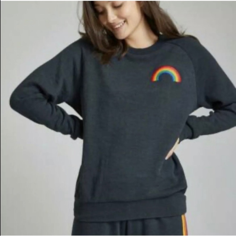 AVIATOR NATION Rainbow Embroidered Charcoal Gray Pullover Sweatshirt - Picture 1 of 10